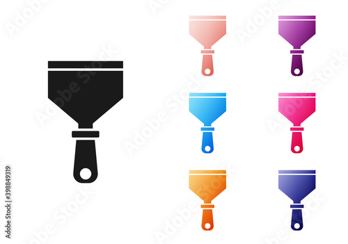 Black Putty knife icon isolated on white background. Spatula repair tool. Spackling or paint instruments. Set icons colorful. Vector.