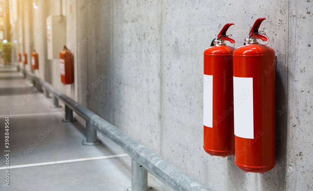 Fire extinguishers in the warehouse. Fire safety Fire extinguishers in the warehouse. Fire safety