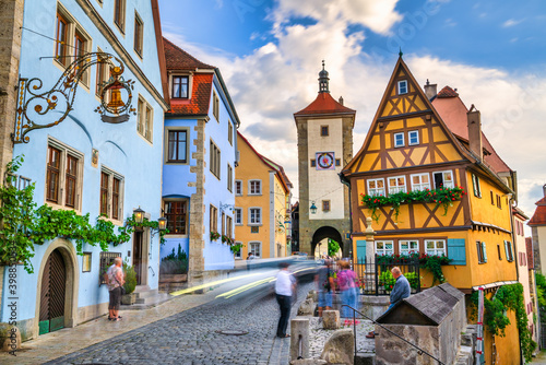 Untere Schmiedgasse street at the old town of Rothenburg ob der Tauber. Bavaria, Germany photo