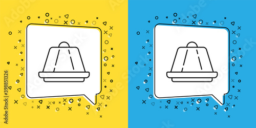 Set line Pudding custard with caramel glaze icon isolated on yellow and blue background. Vector.
