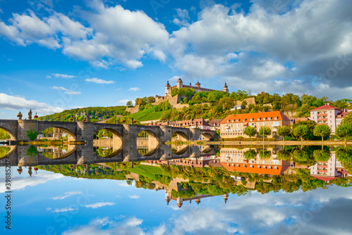 Marienberg Fortress in Wurzburg with  reflection. Germany photo