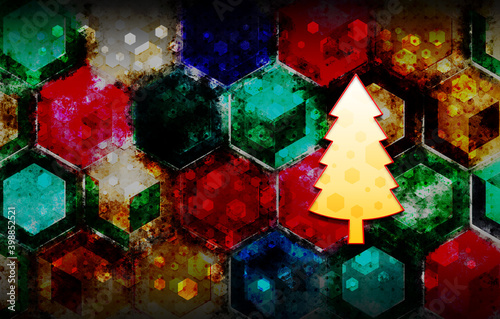 Evergreen conifer pine tree icon abstract 3d colorful hexagon isometric design illustration background