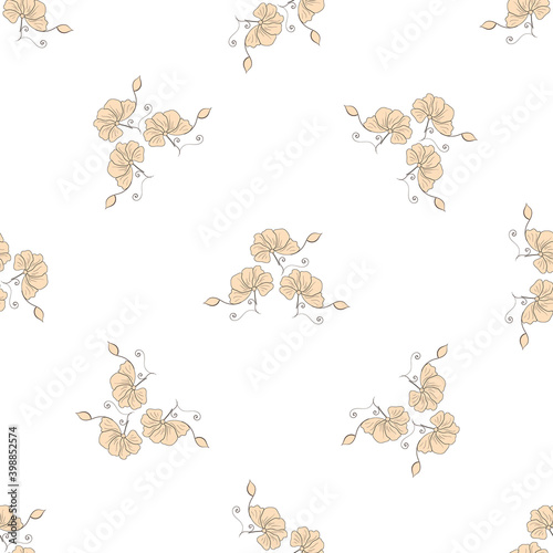 Vector seamless pattern with floral, repeating element. Pattern with a beige flowers on a white background. Use in textiles, clothing, wallpaper, design, baby backgrounds, wrapping paper.