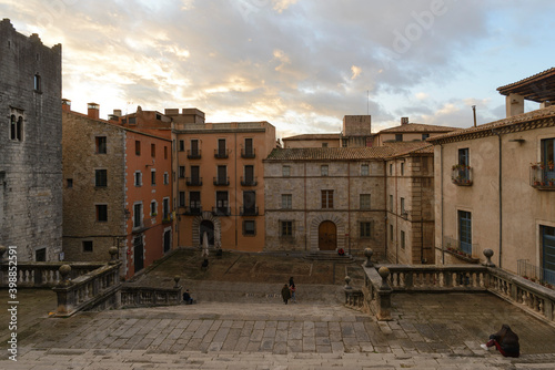 Paisaje de la ciudad de Girona, Cataluña, España. Vista desde la Catedral.