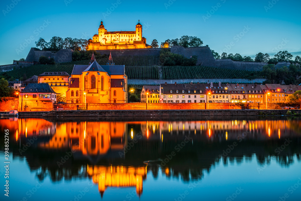 Marienberg Fortress at dusk in Wurzburg in Bavaria, Germany Marienberg Fortress at dusk in Wurzburg in Bavaria, Germany