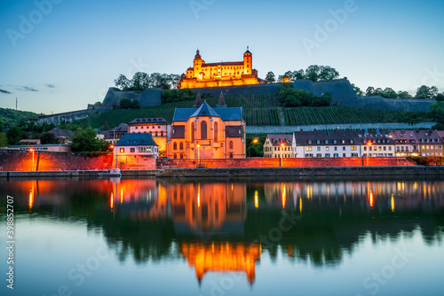 Marienberg Fortress at dusk in Wurzburg in Bavaria, Germany