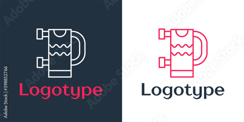 Logotype line Heated towel rail icon isolated on white background. Logo design template element. Vector.