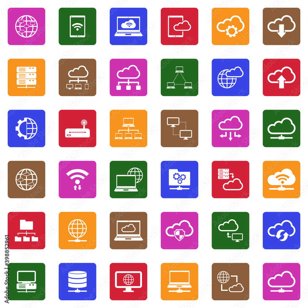 Network Cloud Icons. White Flat Design In Square. Vector Illustration. Network Cloud Icons. White Flat Design In Square. Vector Illustration.