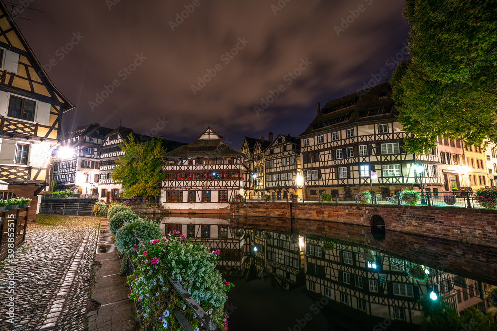 Strasbourg Alsace France. Traditional half timbered houses of Petite France near the canal
