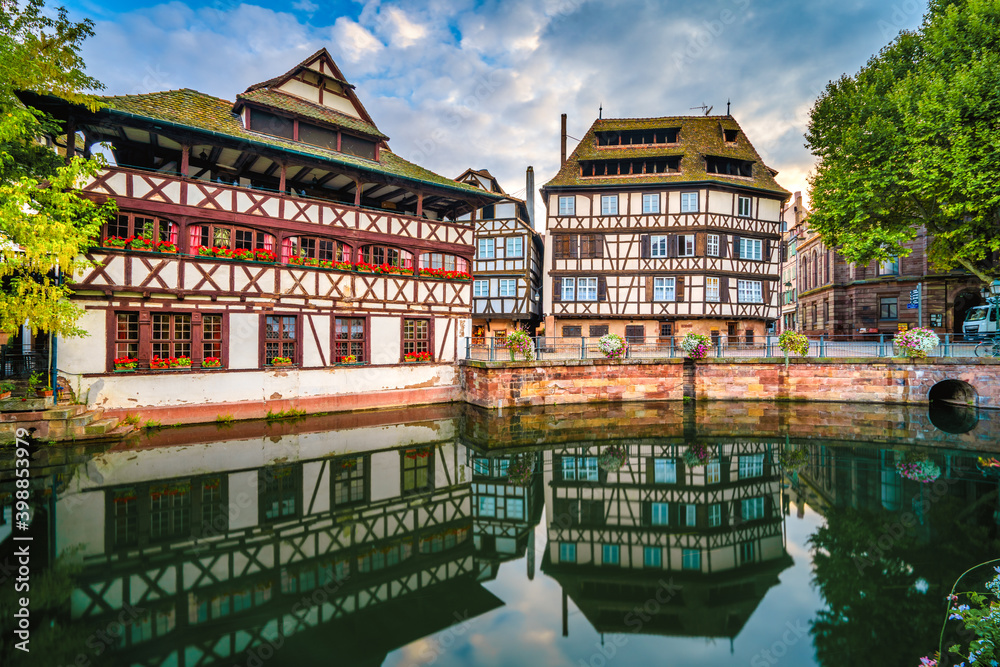Quaint timbered houses of Petite France in Strasbourg, France. French traditional houses at Strasbourg, France