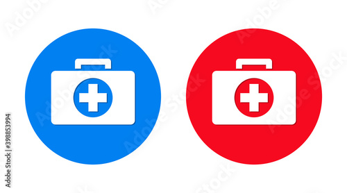 First aid kit icon flat trendy round button set