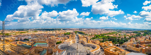 Aerial panorama of St. Peter's Square in Vatican with Rome in the background. Italy