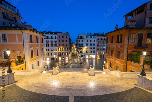 Spanish Steps and Fontana della Barcaccia in Rome at night. Italy 