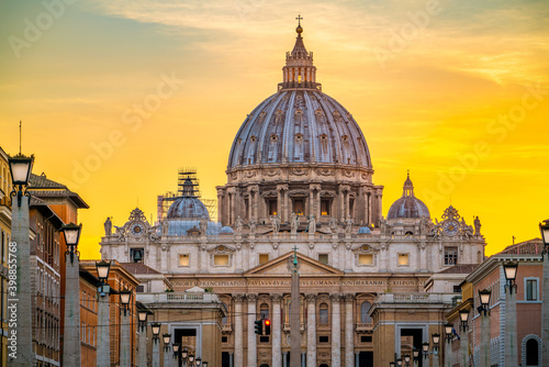 St Peter's basilica in Rome,Vatican, the dome at sunset