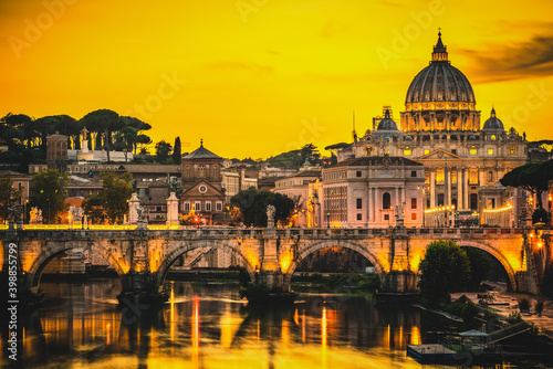 St. Peter's Basilica in Vatican at sunset in Rome,Italy