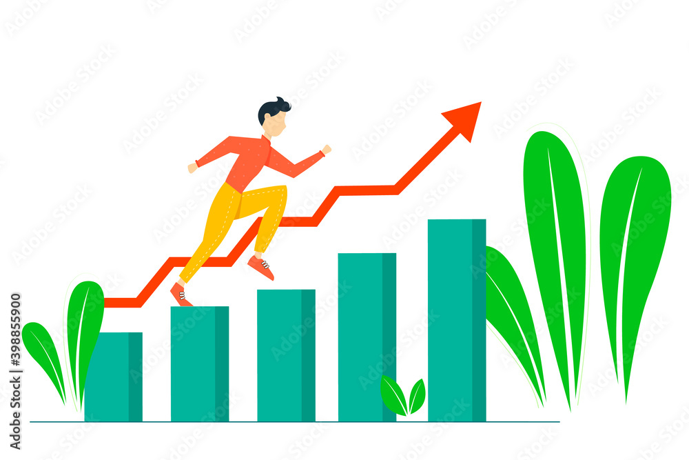 Young man running up the career ladder. Business and career development concept. Vector illustration. Young man running up the career ladder. Business and career development concept. Vector illustration.