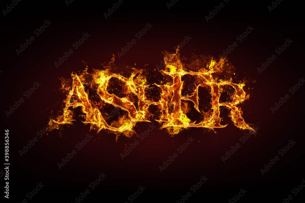 Fototapeta premium Asher name made of fire and flames