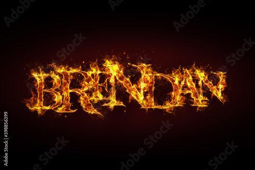 Brendan name made of fire and flames