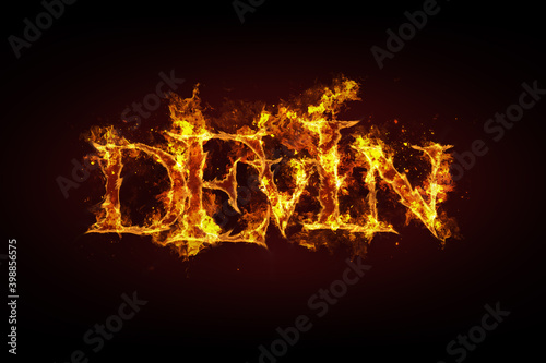 Devin name made of fire and flames