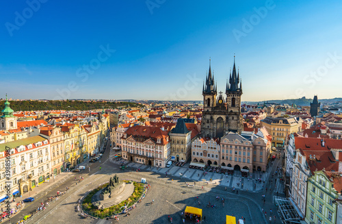 Photography Old Town square with Tyn Church in Prague, Czech Republic