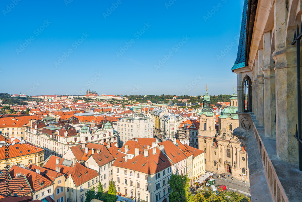 Prague town square viewed from the tower of the old town hall. Czech Republic