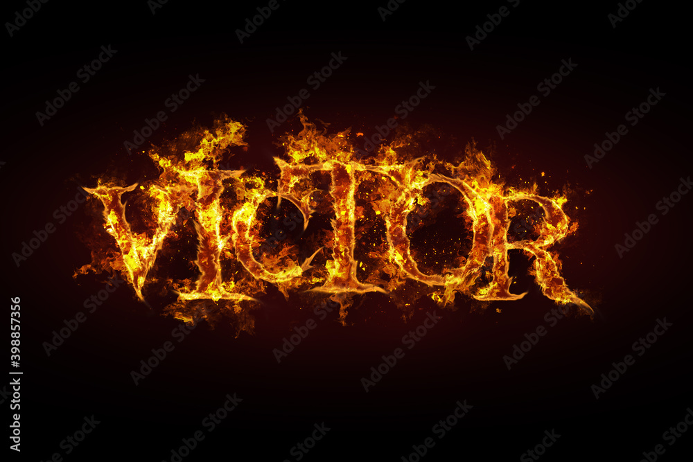 Victor name made of fire and flames Victor name made of fire and flames