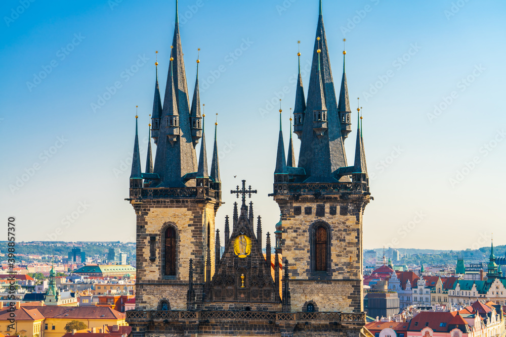 Fototapeta premium Tyn Church towers in Prague, Czech Republic