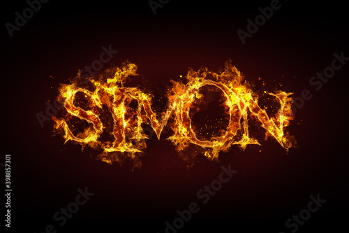 Simon name made of fire and flames