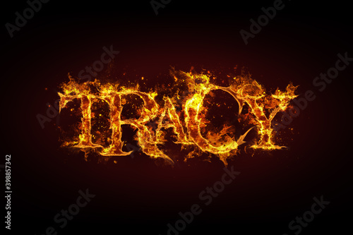 Tracy name made of fire and flames