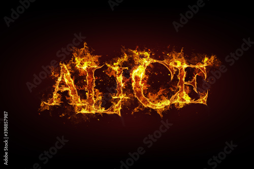Alice name made of fire and flames
