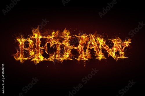 Bethany name made of fire and flames