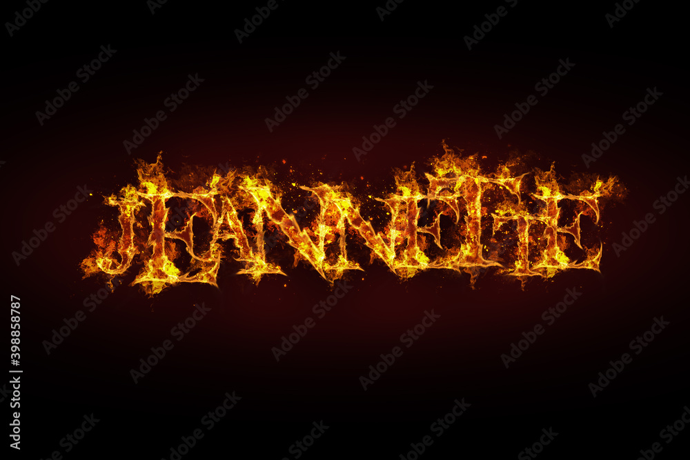 Jeannette name made of fire and flames