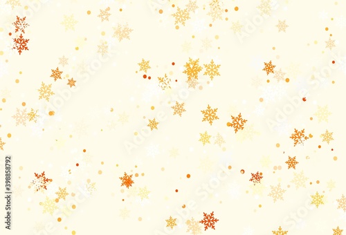 Light Orange vector layout with bright snowflakes.