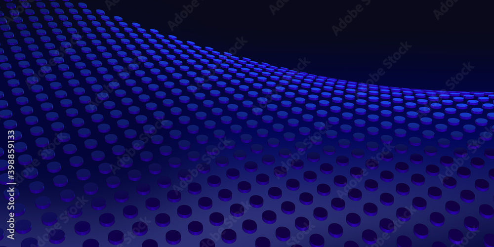 3D image of a horizontal texture and background of blue cylinders on a black background. Surface geometry. 3D image of a horizontal texture and background of blue cylinders on a black background. Surface geometry.