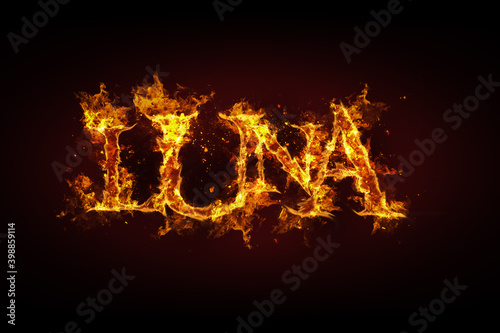 Luna name made of fire and flames