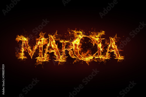 Marcia name made of fire and flames