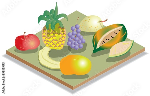 Set of Isometric Fruits and Illustrration