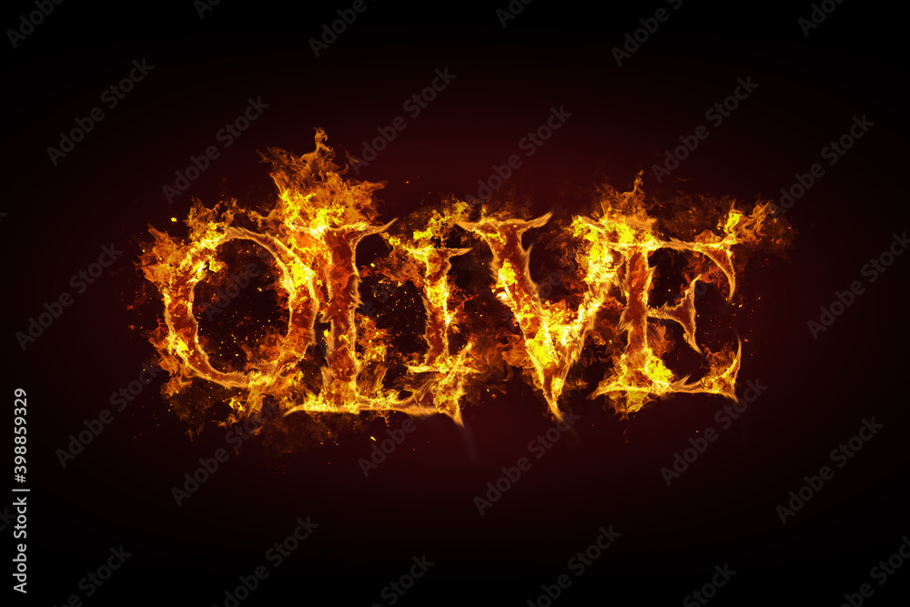 Olive name made of fire and flames