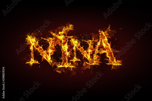 Nina name made of fire and flames