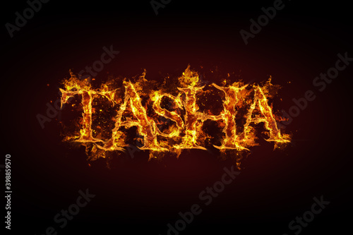 Tasha name made of fire and flames