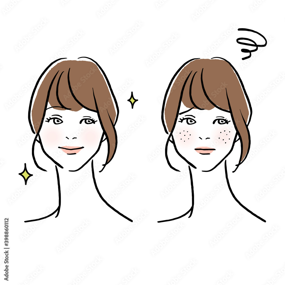 肌トラブルを抱える女性のイラスト 肌トラブルを抱える女性のイラスト