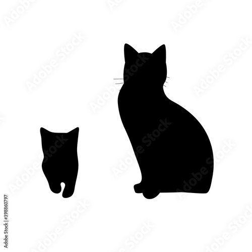 Fototapeta Naklejka Na Ścianę i Meble -  black cat and kitten silhouette