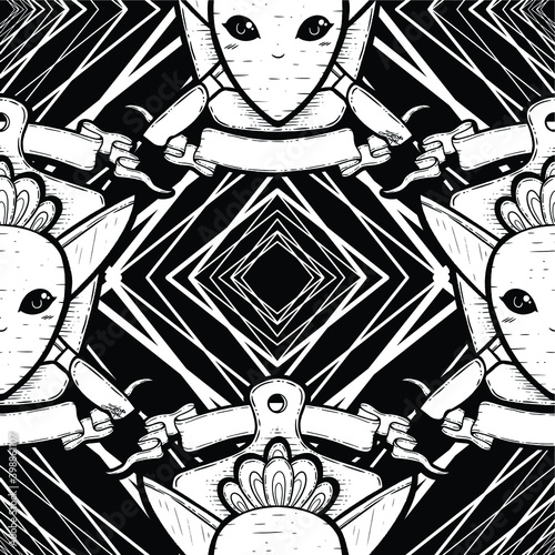 Root Vegetable - Carrot/Radish - and Knife Coat of Arms Vector Seamless Surface Pattern Design
