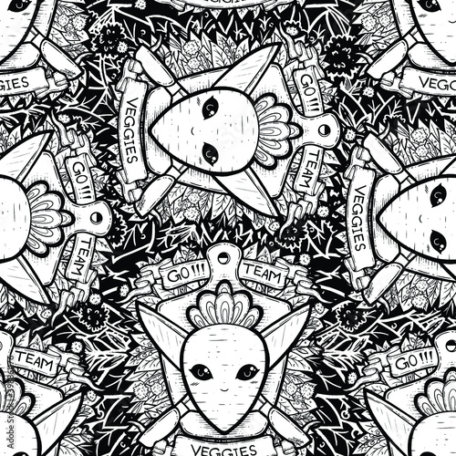 Root Vegetable - Carrot/Radish - and Knife Coat of Arms Vector Seamless Surface Pattern Design
