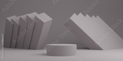 Grey minimal abstract background cylinder podium with geometric shape  Stage for product. 3d rendering