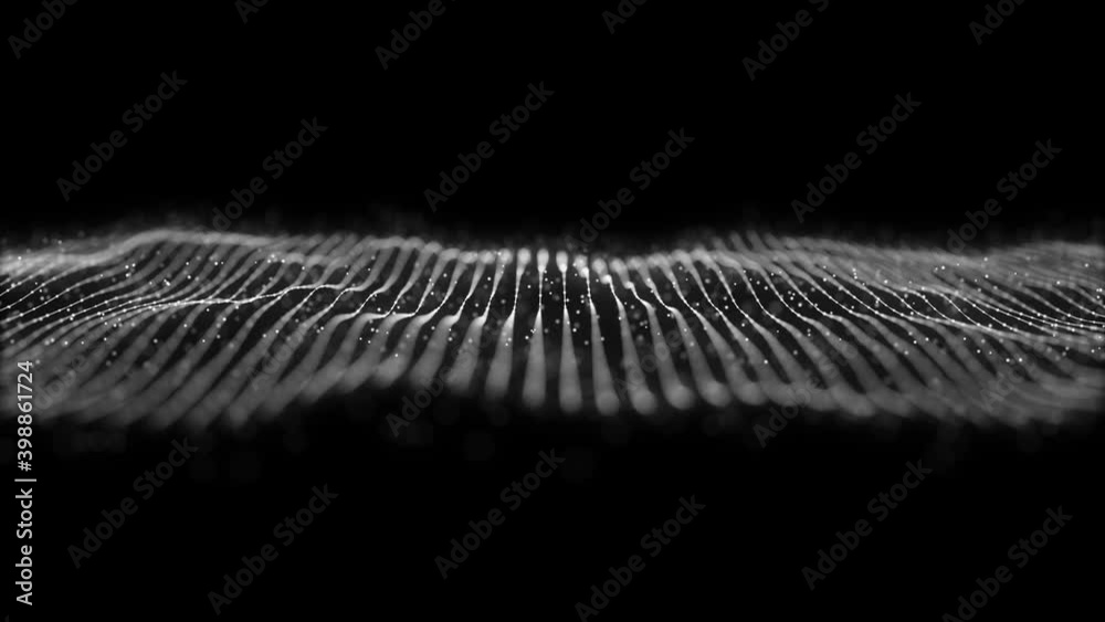 Abstract Network Mesh Waving Fx Background Loop/ 4k animation of an abstract fractal background with mesh surface and particle lines waving and seamless looping