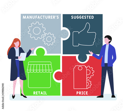Flat design with people. MSRP -  Manufacturer's Suggested Retail Price acronym, business concept background.   Vector illustration for website banner, marketing materials, business presentation
