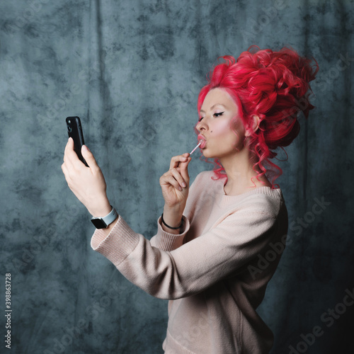 Royal hair coloring, chic bright color. Funny image, modern and classic, photo