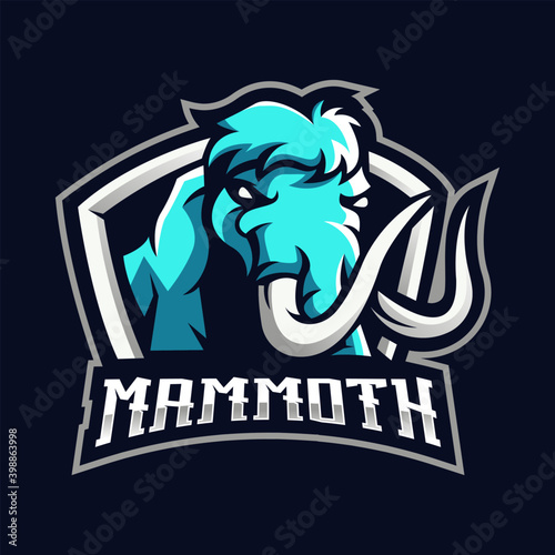 Mammoth mascot logo design vector with modern illustration concept style for badge, emblem and t-shirt printing. Mammoth head in shield for the esport team