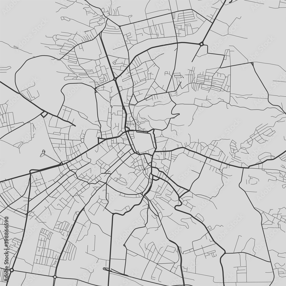 Urban city map of Lviv. Vector poster. Grayscale street map.